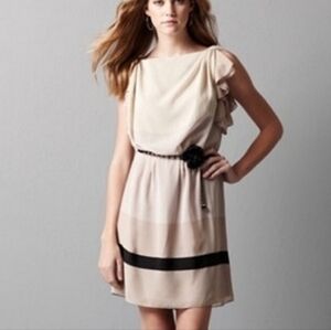 🟢7005 * Ann Taylor Loft Colorblock Dress Cream Blush Beige Black Size 8